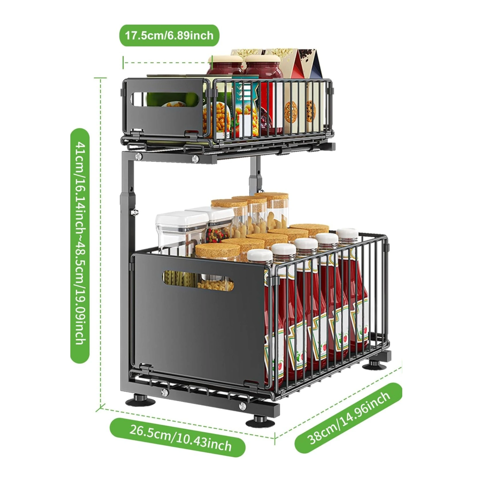 BNBR-1 - 5en1 Multifonction Organisateur Coulissant INOX pliable Sous Évier 2 Niveaux –  Cuisine Salle de Bain