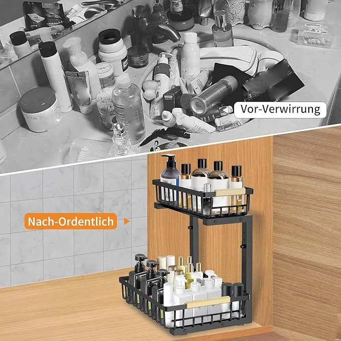 BNBR-15- 6en1 Étagère sous évier en L réglable INOX rangement cuisine et salle de bain