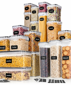 Blitz - Set de 16 Contenants Alimentaires Hermétiques Transparents Rangement Cuisine 38 L  + Étiquettes stylo