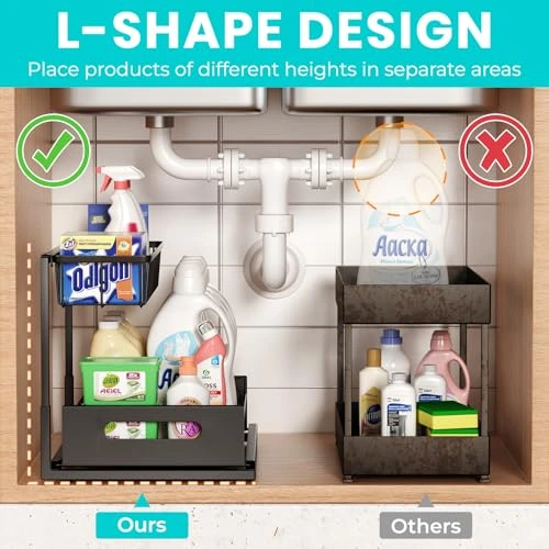 BNBR-2 - 4en1 Organisateur sous évier coulissant 2 niveaux robuste INOX cuisine salle de bain