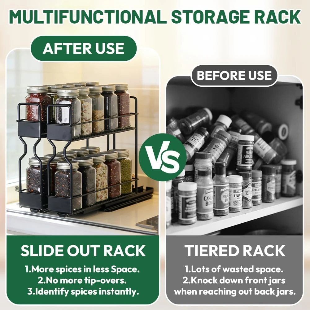 5en1 Étagère à épices extensible à 2 niveaux INOX pour cuisine BNBR-13