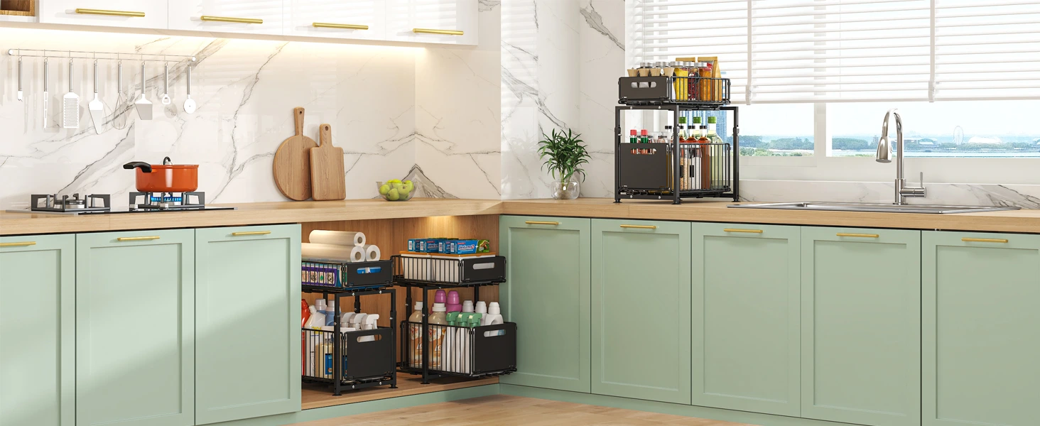 4en1 Étagère de rangement 2 niveaux en INOX rangement cuisine salle de bain et garde-manger BNBR-16