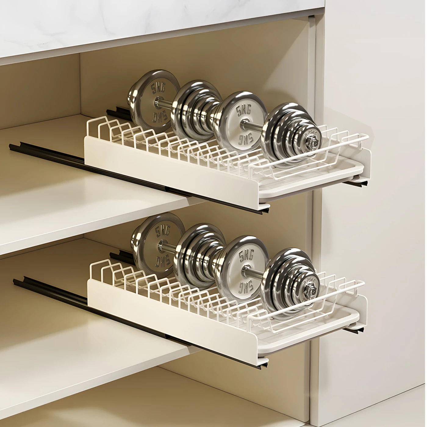 BNBR-10- 3en1 Égouttoir à vaisselle extensible avec séparateurs réglables et tiroir coulissant Multifonctions