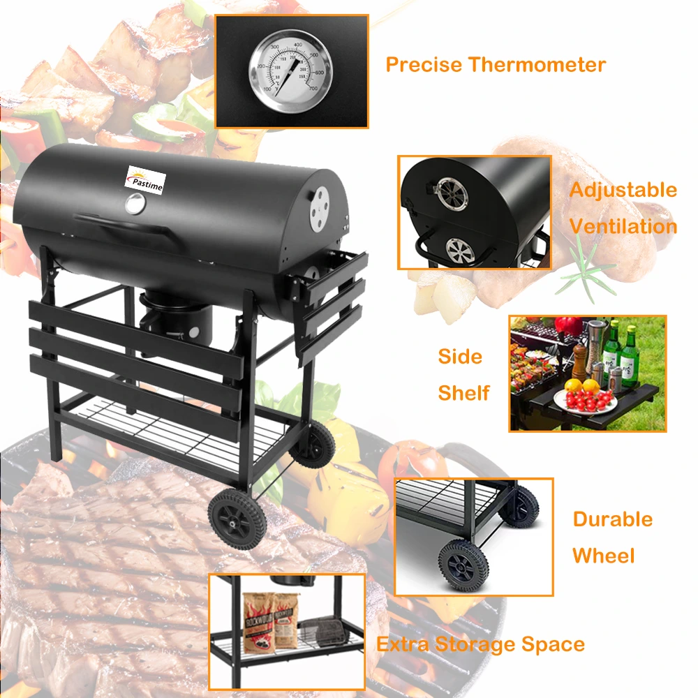BNBR-3 - 7en1 Barbecue Extérieur à Charbon de Bois 2 niveaux Capacité XXL Jauge de température avec roue