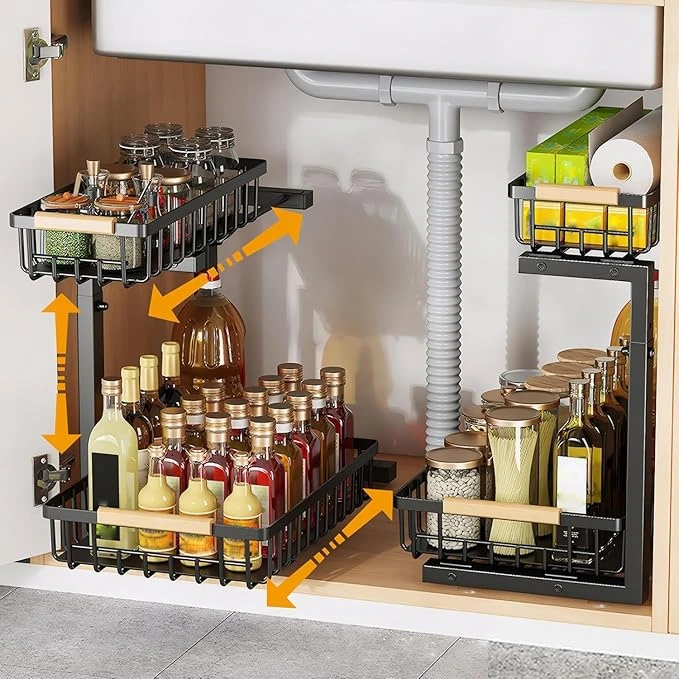 BNBR-15- 6en1 Étagère sous évier en L réglable INOX rangement cuisine et salle de bain