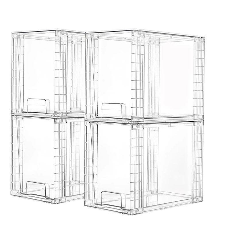 BNBR-17- Lot de 4 tiroirs de rangement empilables transparents Multifonctions