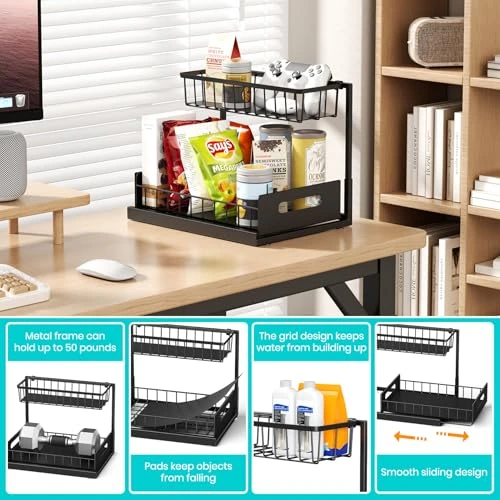 BNBR-2 - 4en1 Organisateur sous évier coulissant 2 niveaux robuste INOX cuisine salle de bain