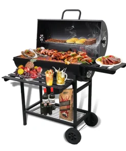 7en1 - Barbecue Extérieur à Charbon de Bois 2 niveaux Capacité XXL Jauge de température avec roue BNBR-3