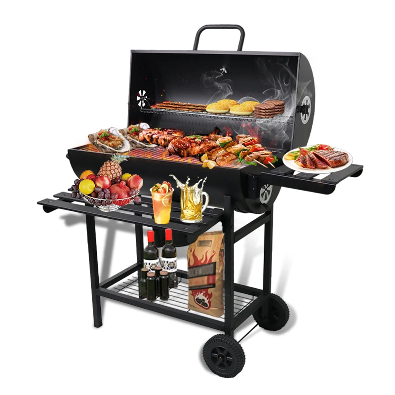 BNBR-3 - 7en1 Barbecue Extérieur à Charbon de Bois 2 niveaux Capacité XXL Jauge de température avec roue