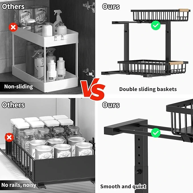 BNBR-15- 6en1 Étagère sous évier en L réglable INOX rangement cuisine et salle de bain