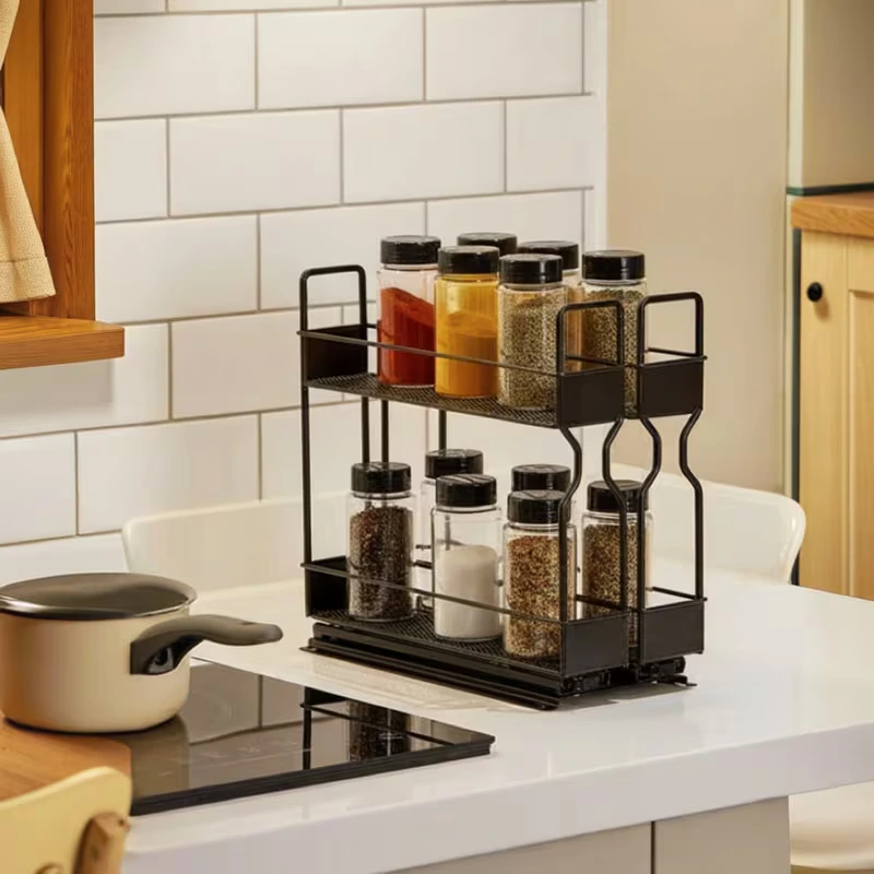 BNBR-13- 5en1 Étagère à épices extensible à 2 niveaux INOX pour cuisine