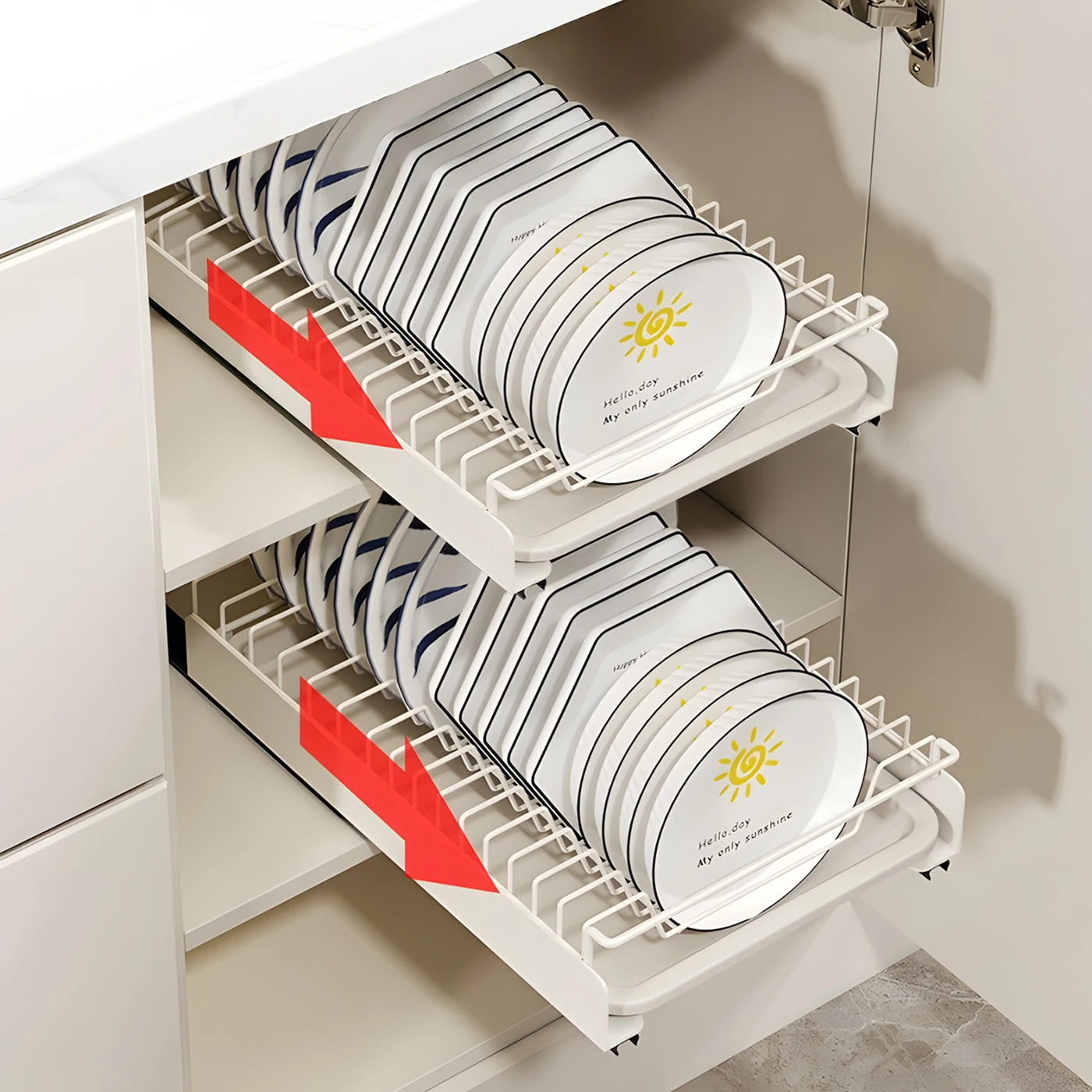 BNBR-10- 3en1 Égouttoir à vaisselle extensible avec séparateurs réglables et tiroir coulissant Multifonctions