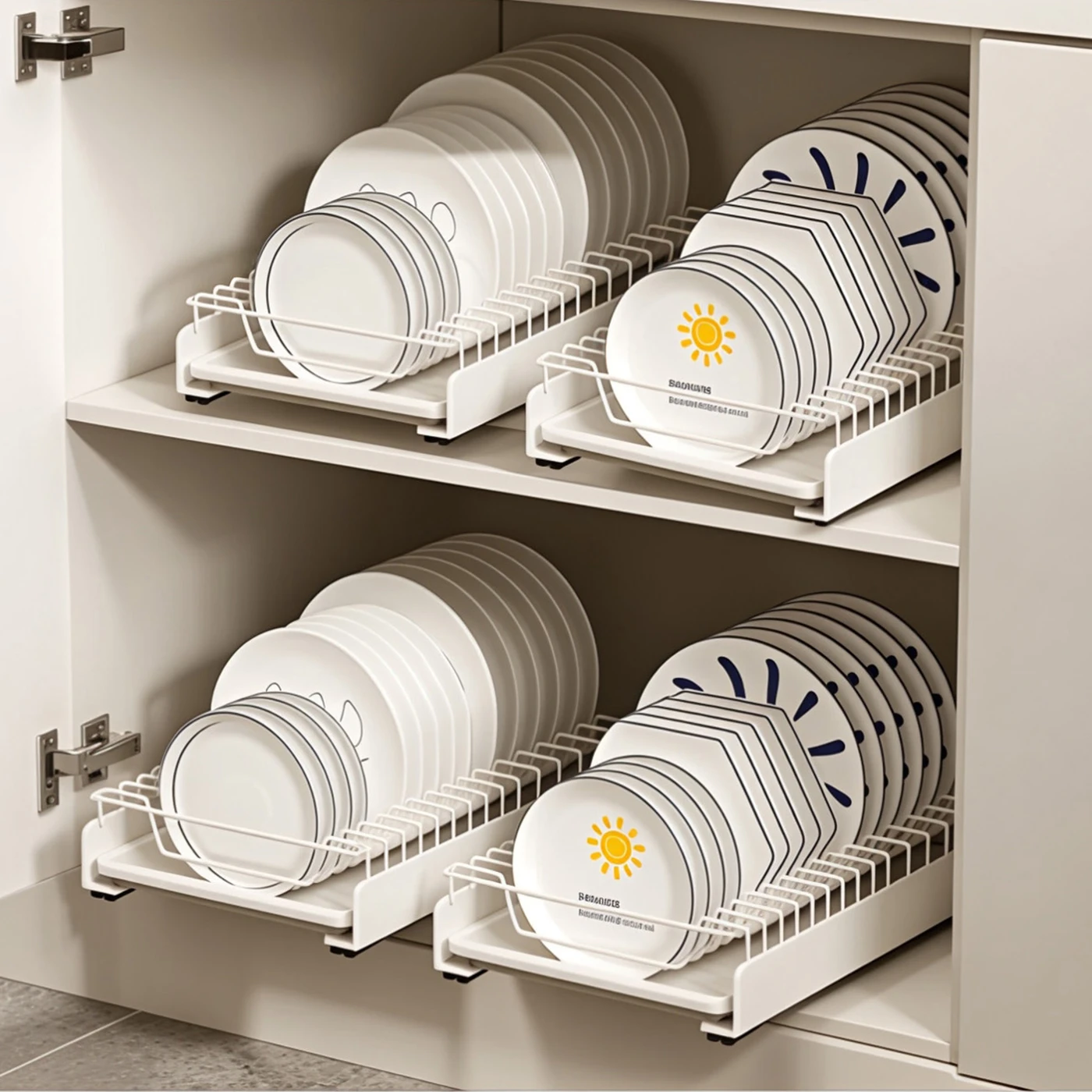 BNBR-10- 3en1 Égouttoir à vaisselle extensible avec séparateurs réglables et tiroir coulissant Multifonctions