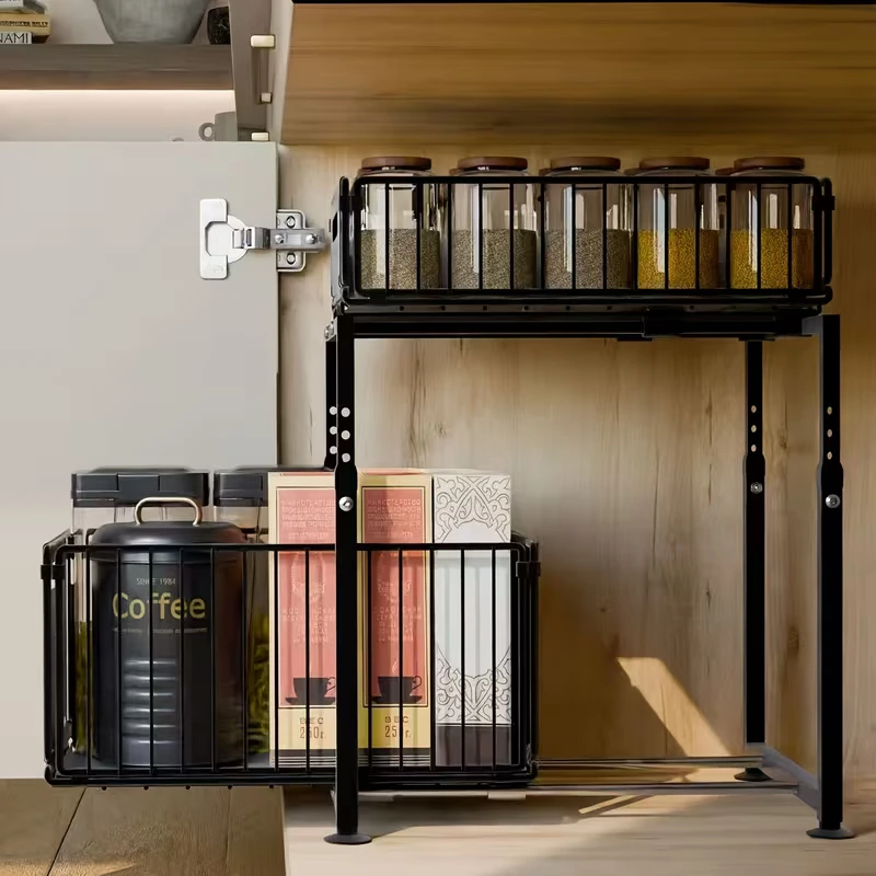 BNBR-16 - 4en1 Étagère de rangement 2 niveaux en INOX rangement cuisine salle de bain et garde-manger