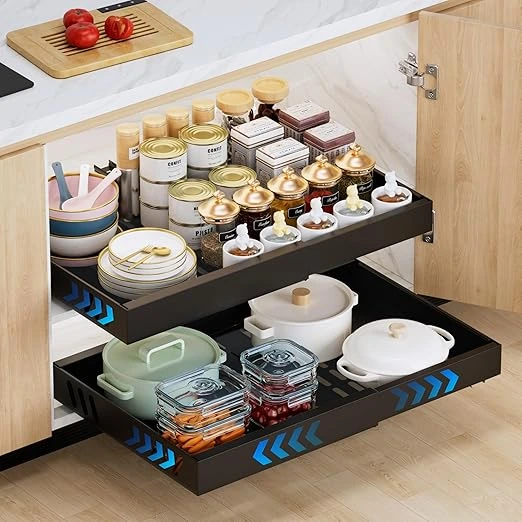 BNBR-14 - 3en1 Etagere coulissant extensible ajustable en INOX , rangement cuisine