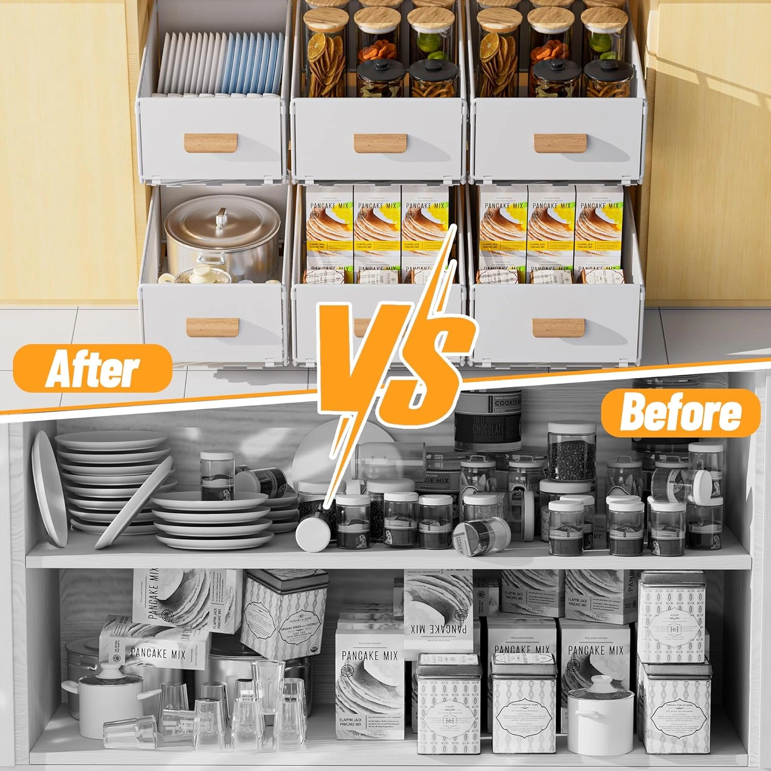 4en1 Organisateur Coulissant en INOX avec Poignée en Bambou – Rangement Cuisine Multifonctions BNBR-18