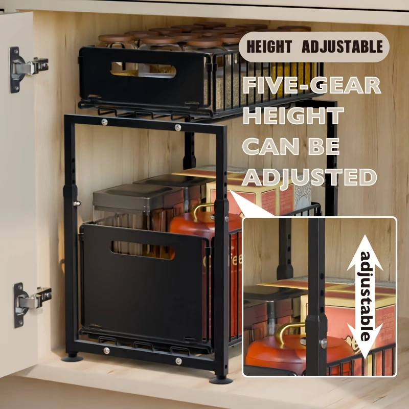 BNBR-16 - 4en1 Étagère de rangement 2 niveaux en INOX rangement cuisine salle de bain et garde-manger