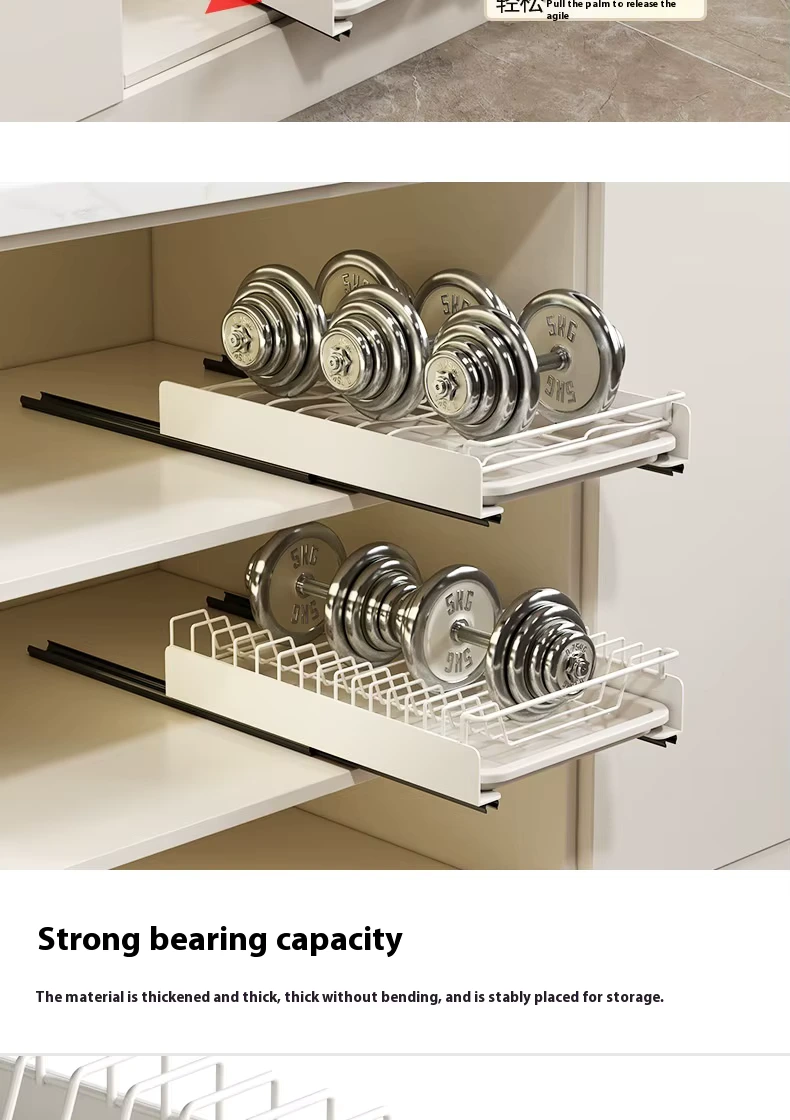 BNBR-11- 4en1 Étagère de rangement coulissante en INOX  avec panier et support vaisselle multifonction