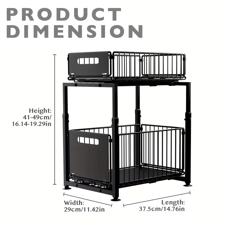 BNBR-16 - 4en1 Étagère de rangement 2 niveaux en INOX rangement cuisine salle de bain et garde-manger