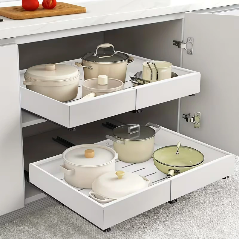 BNBR-14 - 3en1 Etagere coulissant extensible ajustable en INOX , rangement cuisine