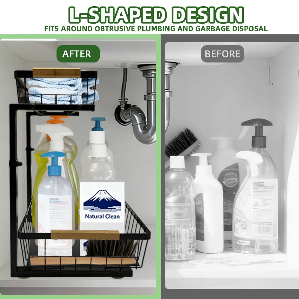 Blitz -6en1 Étagère sous évier en L réglable INOX rangement cuisine et salle de bain BNBR-15