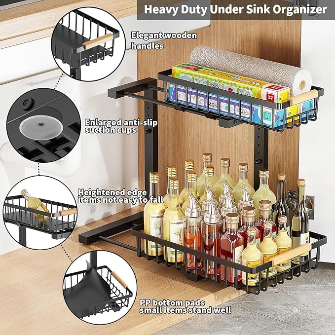 BNBR-15- 6en1 Étagère sous évier en L réglable INOX rangement cuisine et salle de bain