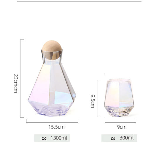 Pichet à jus hexagonal en verre en cristal avec 6 tasses 1L
