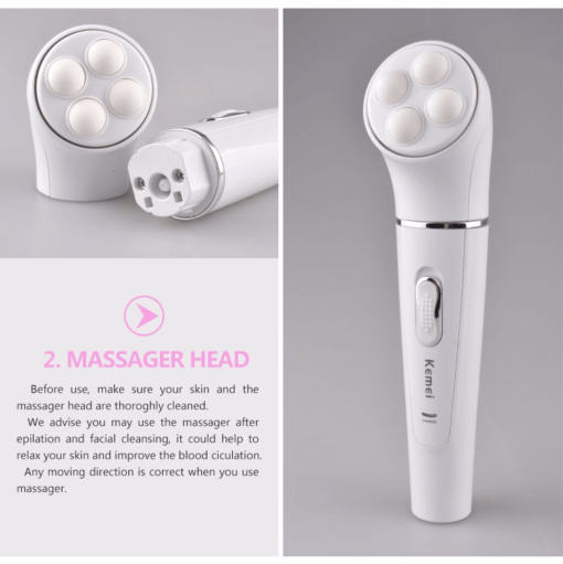 5 en 1 Epilateur rechargeable & imperméable et de soins de la peau avec brosse nettoyante, masseur facial