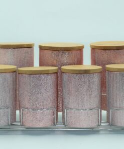 Ensemble de 7 pots à épices rosé en céramique avec support