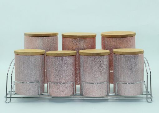 Ensemble de 7 pots à épices rosé en céramique avec support