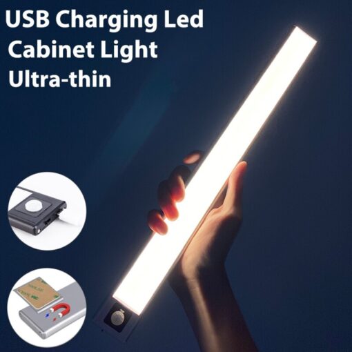 Lumière LED Ultra-mince avec détecteur de mouvement PIR, Rechargeable par USB