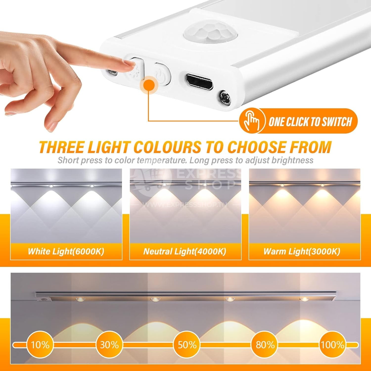 4en1 Lumière LED Intelligente Avec Détecteur De Mouvement PIR Rechargeable Par USB