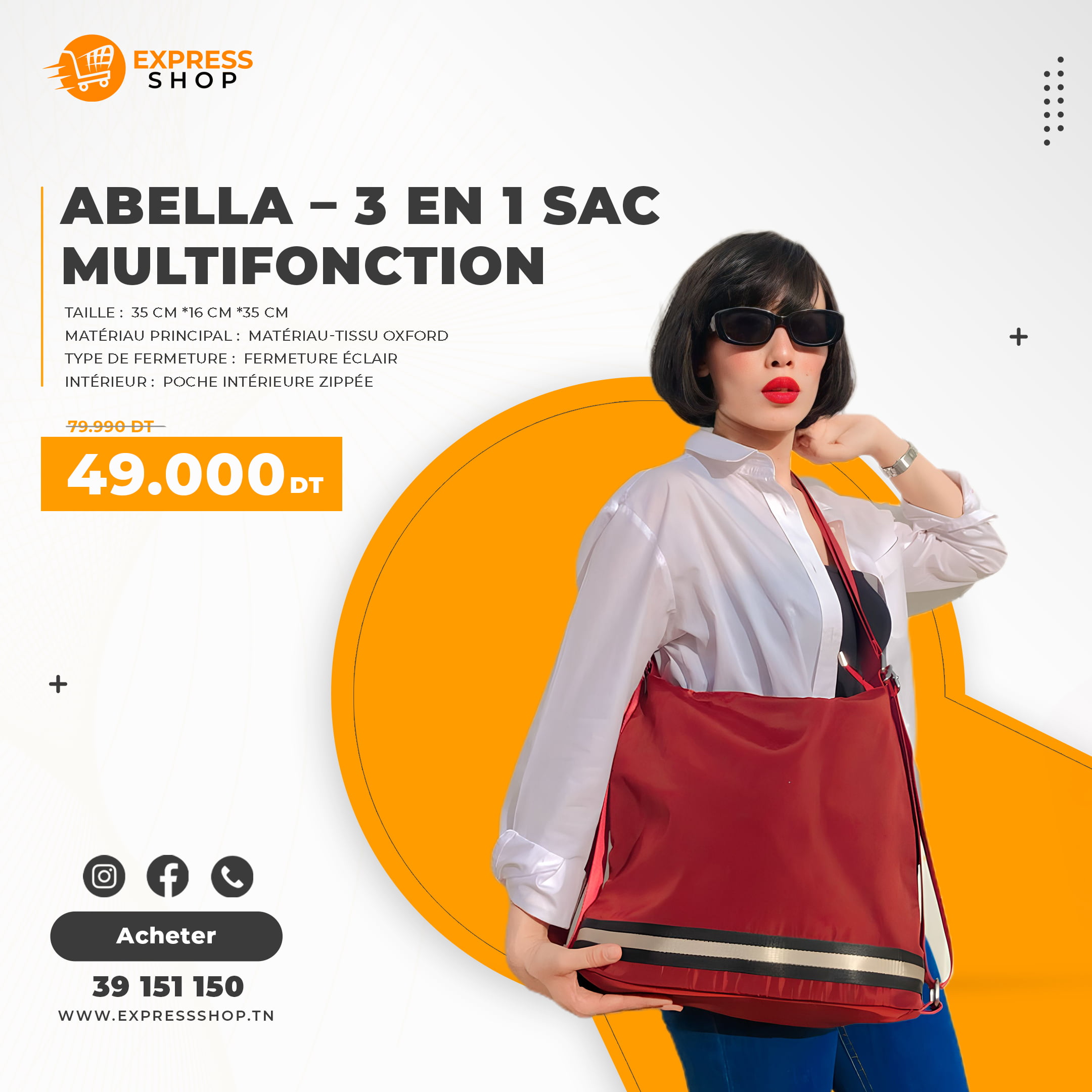 Abella – 3 en 1 Sac multifonction pour femmes, sac à bandoulière, nouvelle mode