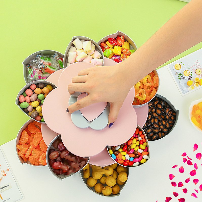 Boîte à bonbons rotative Multifonction en forme de fleur pour bonbons de noix, fruits séchés