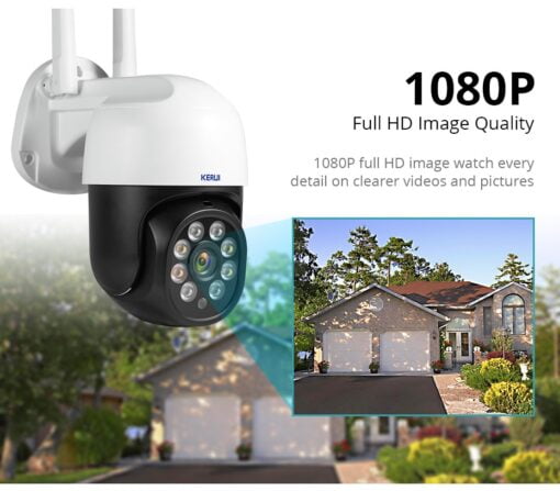 KERUI – Caméra de Surveillance extérieure PTZ IP WIFI HD 3MP/1080P sans fil avec fonction de Rotation détection de mouvement et alerte