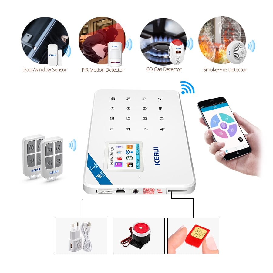 KERUI système d’alarme de sécurité Tuya Smart WIFI GSM, détecteur de mouvement et de fumée