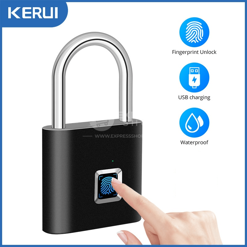 KERUI – Cadenas d’empreinte digitale intelligente et multifonction avec chargement USB sans clé étanche et antivol