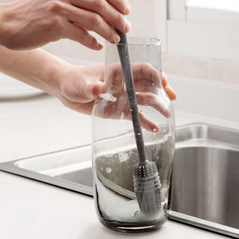Brosse à bouteilles en verre, brosse de nettoyage avec ventouse, nettoyant  pour bouteilles en verre de barre, brosse de nettoyage d'évier de cuisine