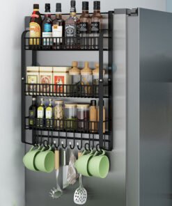 Étagère de rangement magnétique pour réfrigérateur à 3 niveaux multifonctionnel avec Kit de crochet suspendue pour cuisine