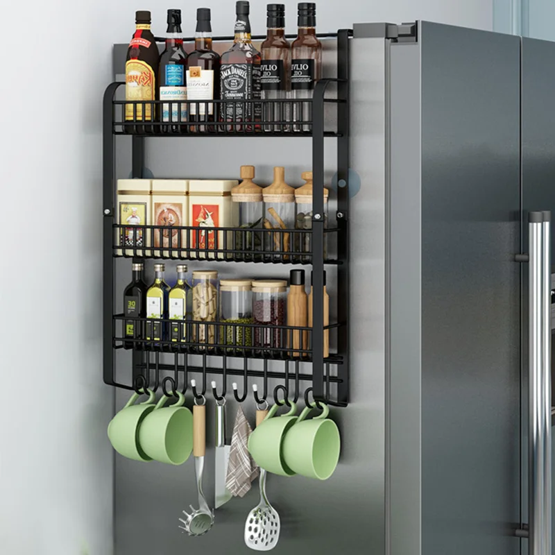 Étagère magnétique autocollante pour réfrigérateur sans perçage - Étagère  murale à épices sans vis - Four et réfrigérateur de rangement Noir