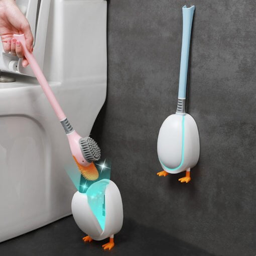 Brosse de toilette en silicone en forme de canard avec support pour salle de bain et toilettes