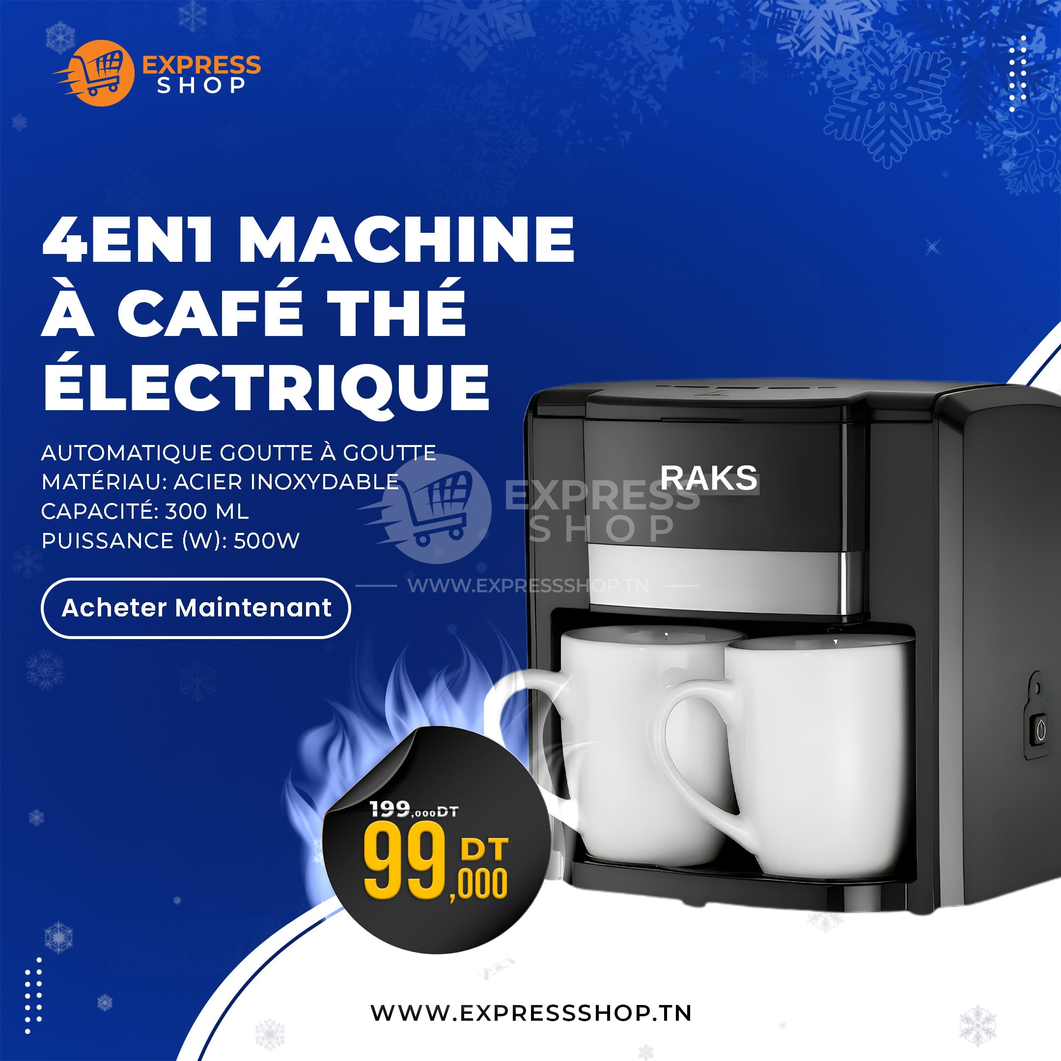 2en1 machine à café électrique automatique goutte à goutte avec 2 tasses en  céramique