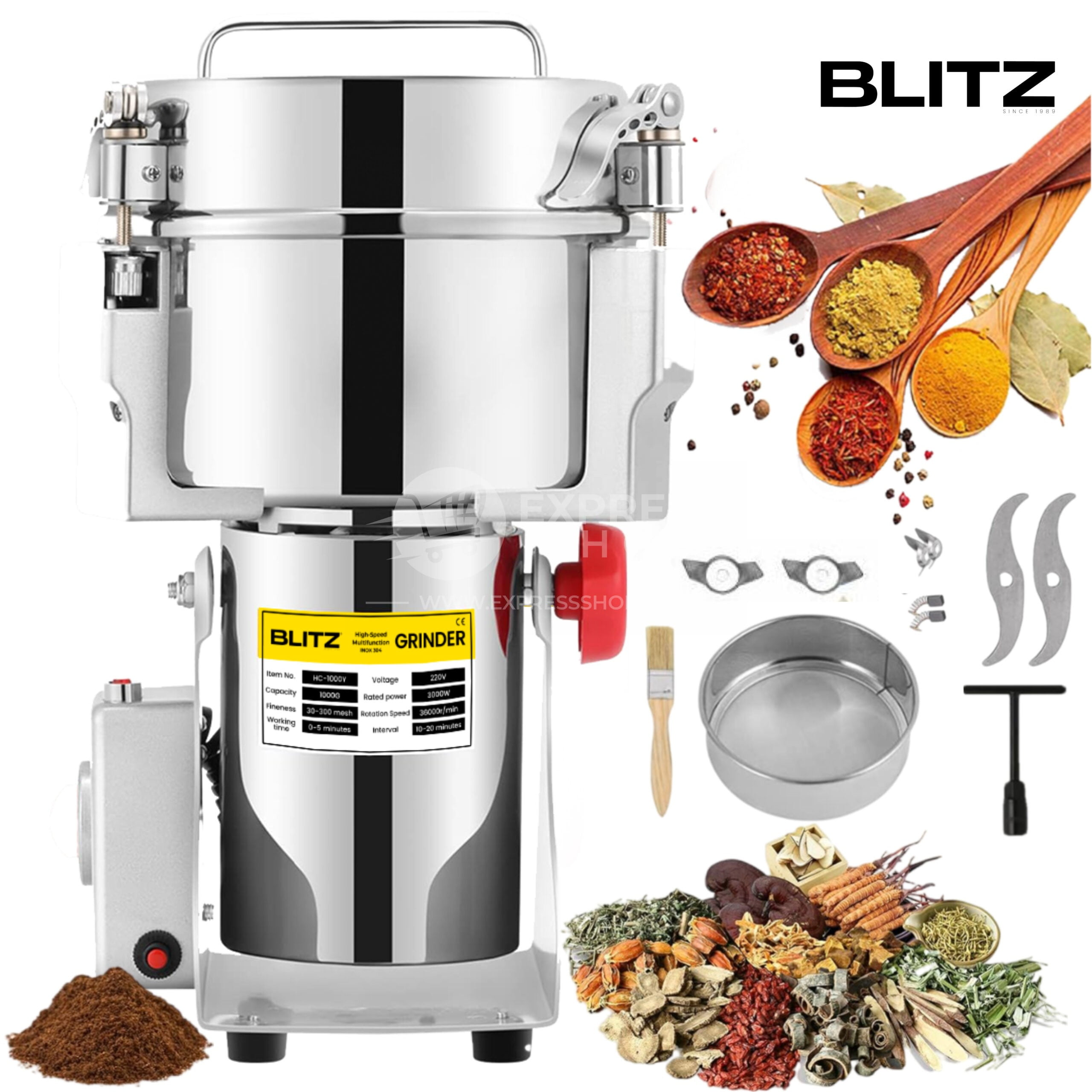 Blitz- Broyeur électrique 1KG Multifonction en acier inoxydable grande vitesse 3000W moteur en cuivre