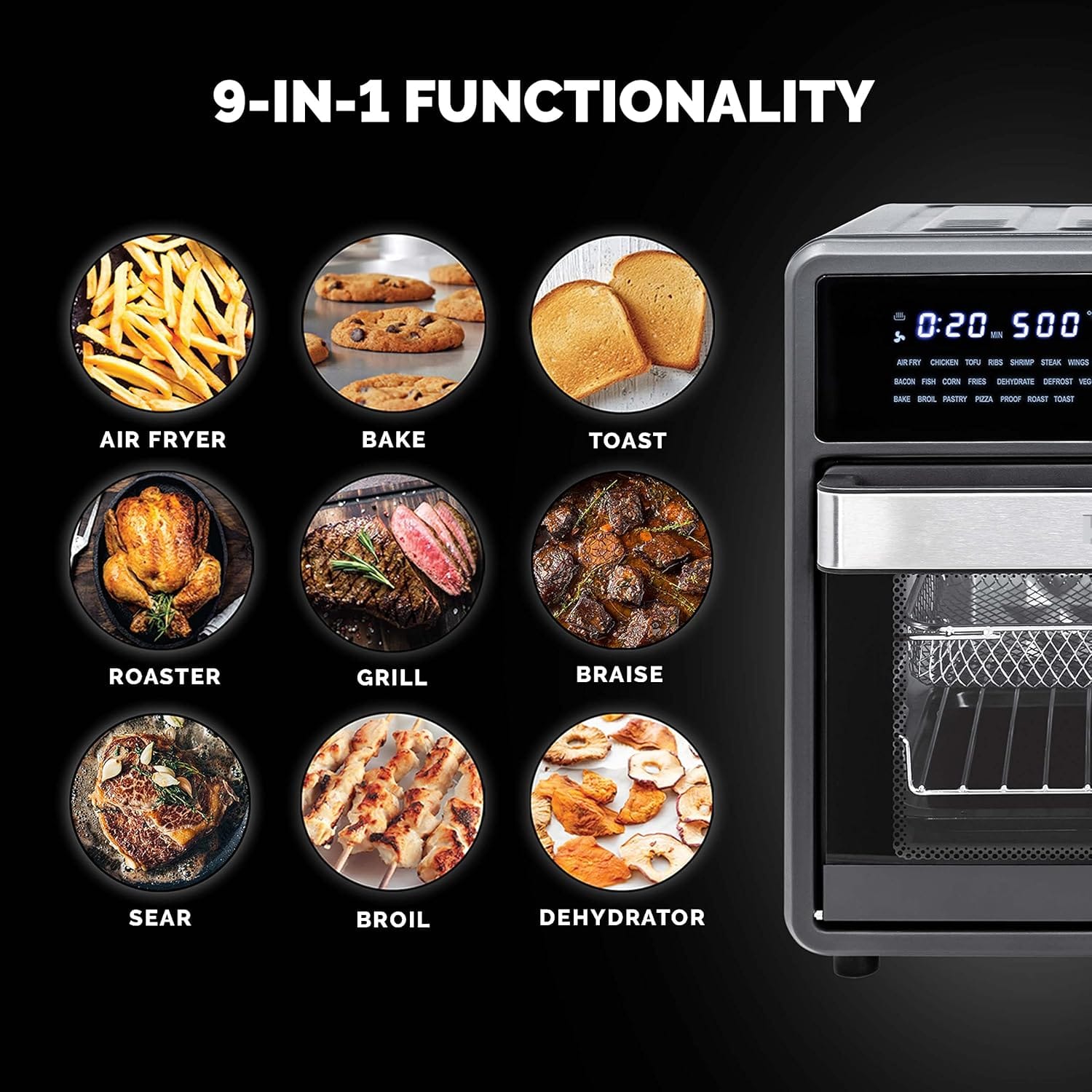 BLITZ® – MEGA 3en1 Air Fryer, Four et micro-ondes 15L avec 4 Accessoires et Puissance de 2600W (USA Quality)