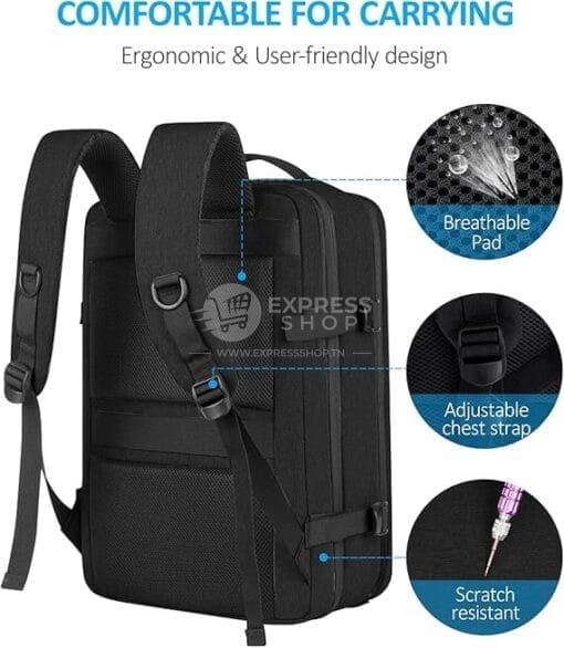 Agon –4en1 Sac à dos d'affaires 45L extensible pour ordinateur étanche et unisexe chargement USB