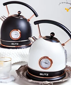 Blitz® -  3en1 Bouilloire Électrique Rétro 1,8L 1500W en INOX avec Thermostat Intelligent et Lumière LED chic