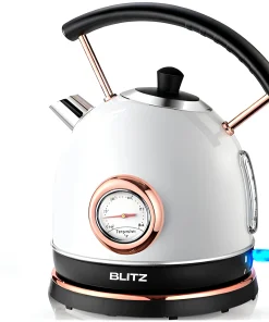 Blitz® -  3en1 Bouilloire Électrique Blanc Rétro 1,8L 1500W en Acier Inoxydable avec Thermostat Intelligent et Lumière LED chic