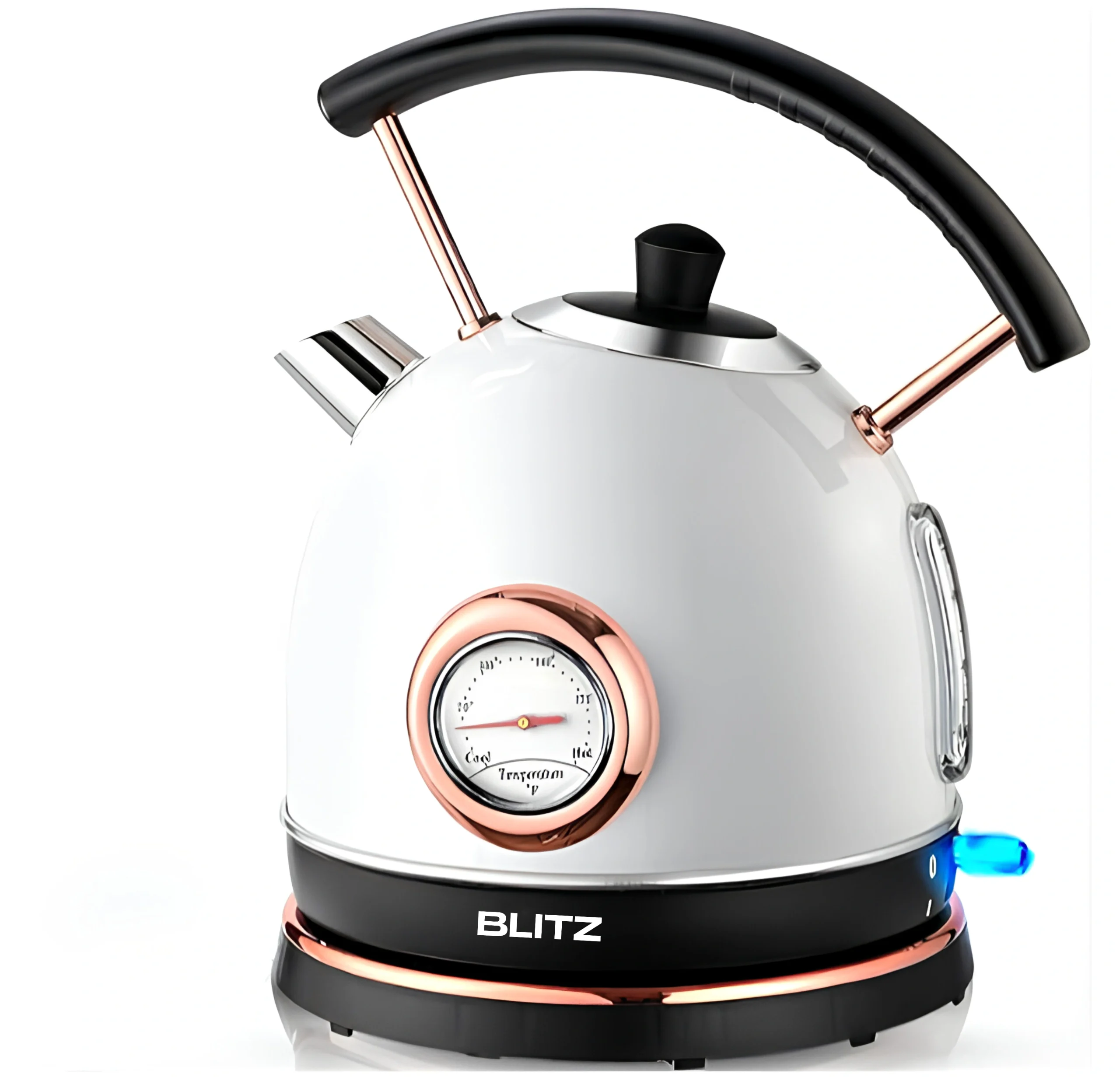 Blitz® -  3en1 Bouilloire Électrique Blanc Rétro 1,8L 1500W en Acier Inoxydable avec Thermostat Intelligent et Lumière LED chic