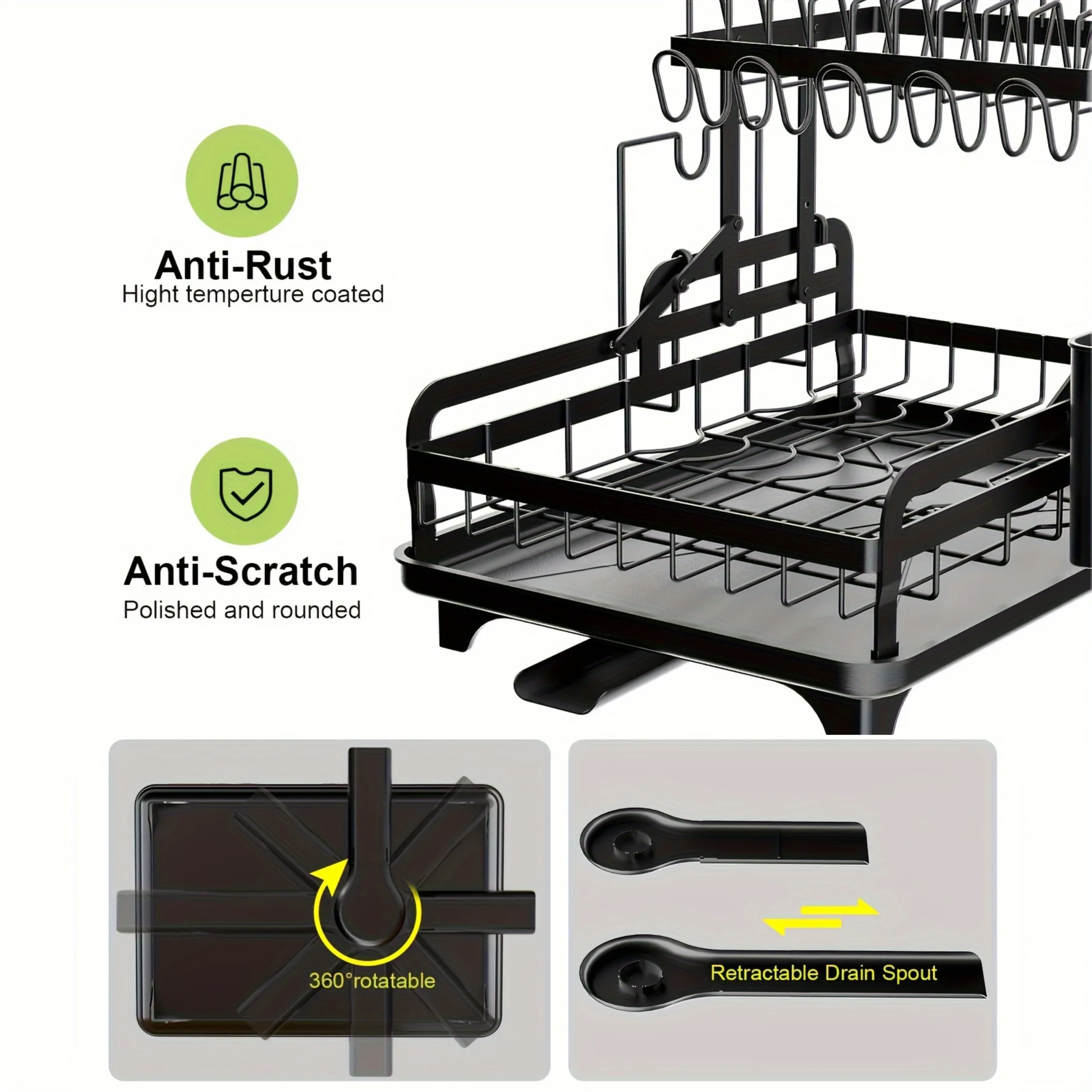 5en1 Égouttoir à Vaisselle 2 Niveaux Pliable en Acier Inoxydable avec Plateau D'égouttement