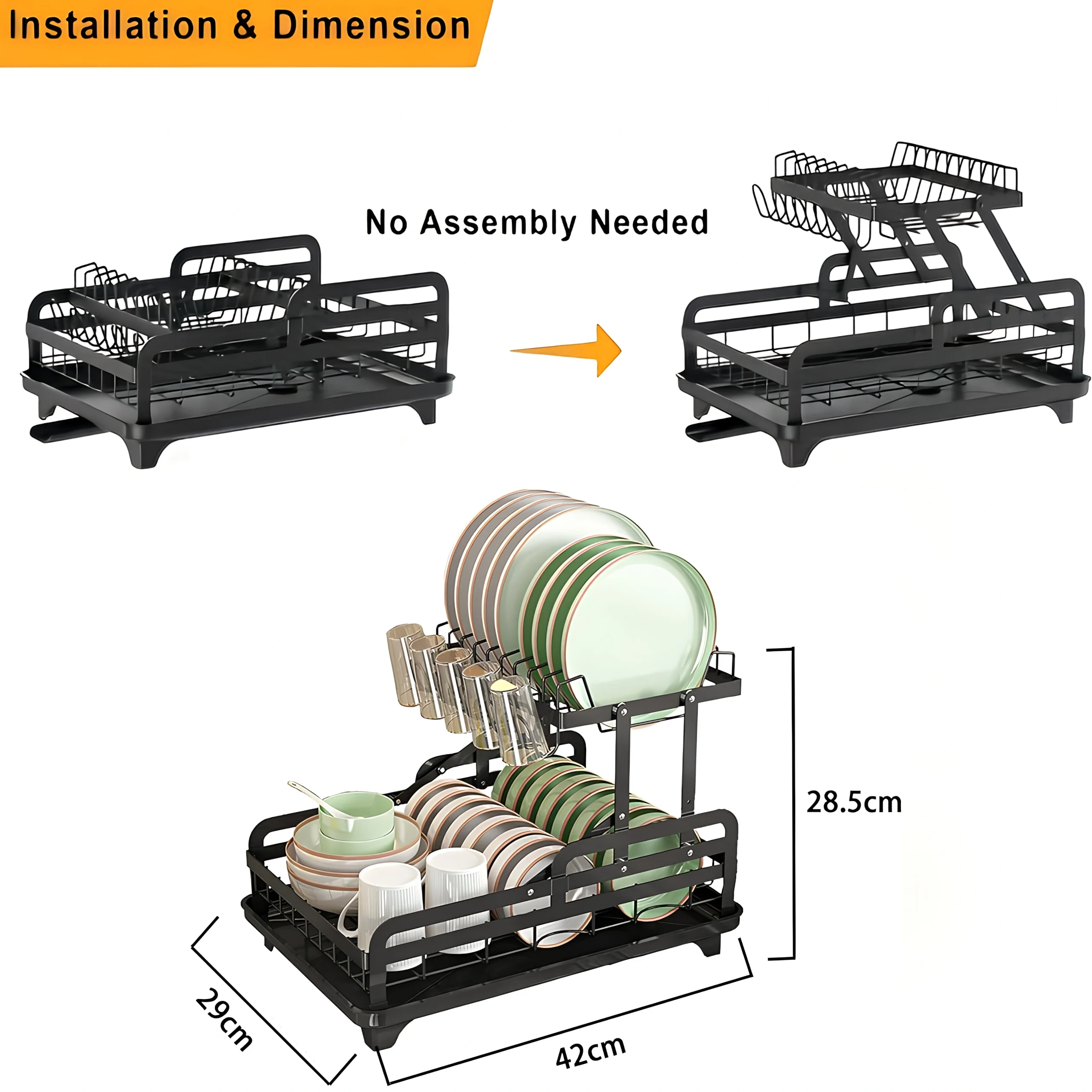 5en1 Égouttoir à Vaisselle 2 Niveaux Pliable en Acier Inoxydable avec Plateau D'égouttement